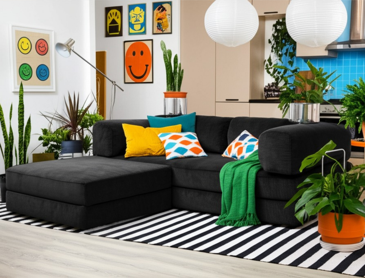 Olio Black Modular Corner Sofa